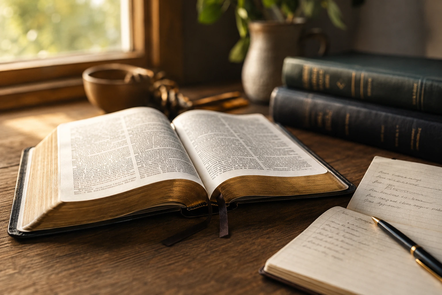 Mesa de estudio para interpretar la Biblia